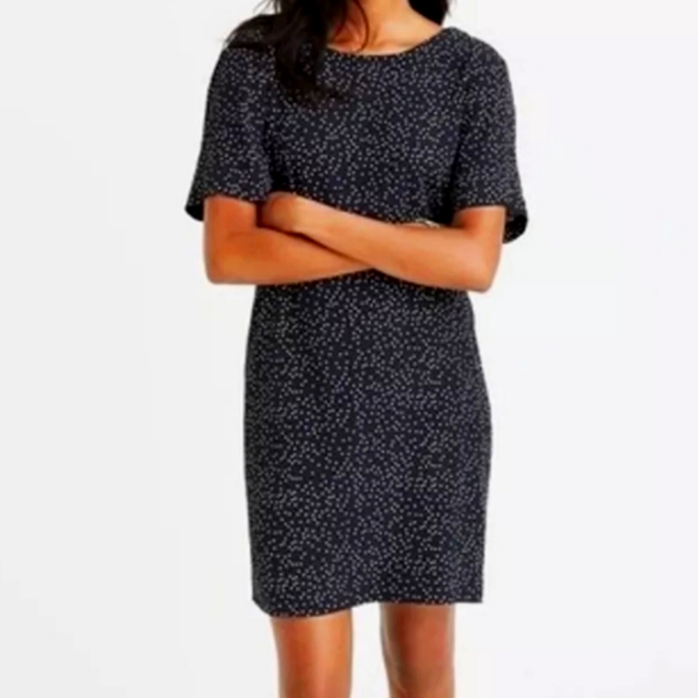 Madewell Size 4 Double Zipper Back Black & White Polka Dot Short Sleeve Dress